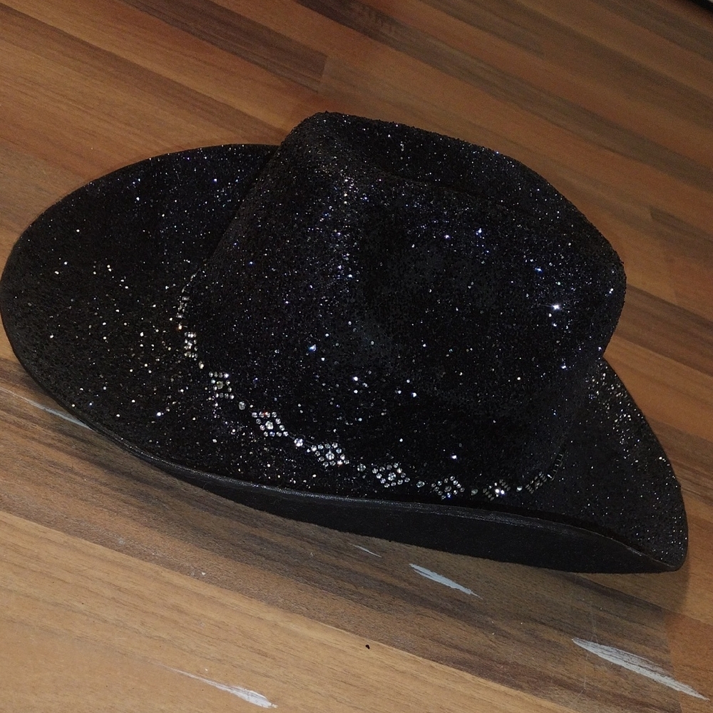 Black Glitter Cowgirl Hat with Rhinestone Band